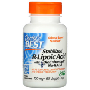 Doctor's Best Stabilized R-Lipoic Acid with BioEnhanced Na-RALA 100 mg 60 Veggie Caps 753950001237