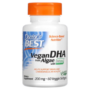 Doctor's Best Vegan DHA from Algae with Life's DHA 200 mg 60 Veggie Softgels 753950002968