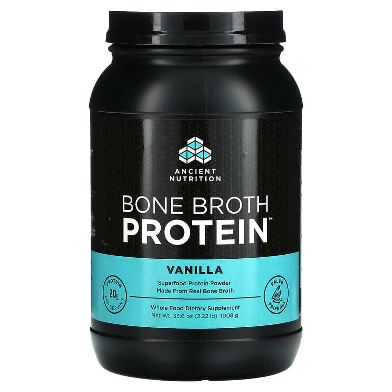 Dr. Axe / Ancient Nutrition Bone Broth Protein Vanilla 2.22 lbs (1008 g) 1 Dr. Axe / Ancient Nutrition Bone Broth Protein Vanilla 2.22 lbs (1008 g) 816401020260