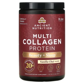 Dr. Axe / Ancient Nutrition Multi Collagen Protein Beauty + Sleep Vanilla Chai 16.1 oz (456 g) 816401024664