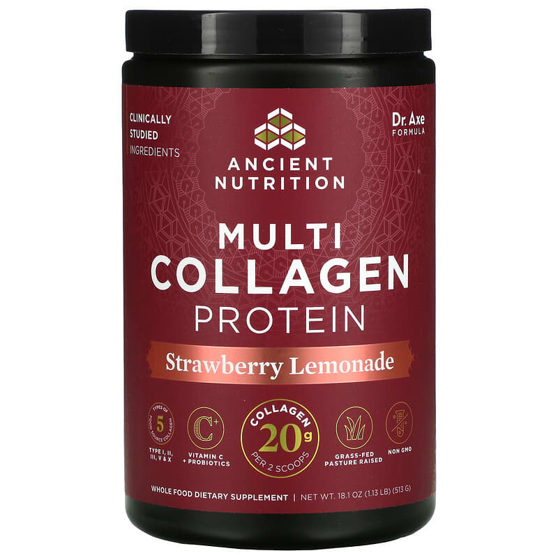 Dr. Axe / Ancient Nutrition Multi Collagen Protein Strawberry Lemonade 1.13 lbs (513 g) 1 Dr. Axe / Ancient Nutrition Multi Collagen Protein Strawberry Lemonade 1.13 lbs (513 g) 816401021823