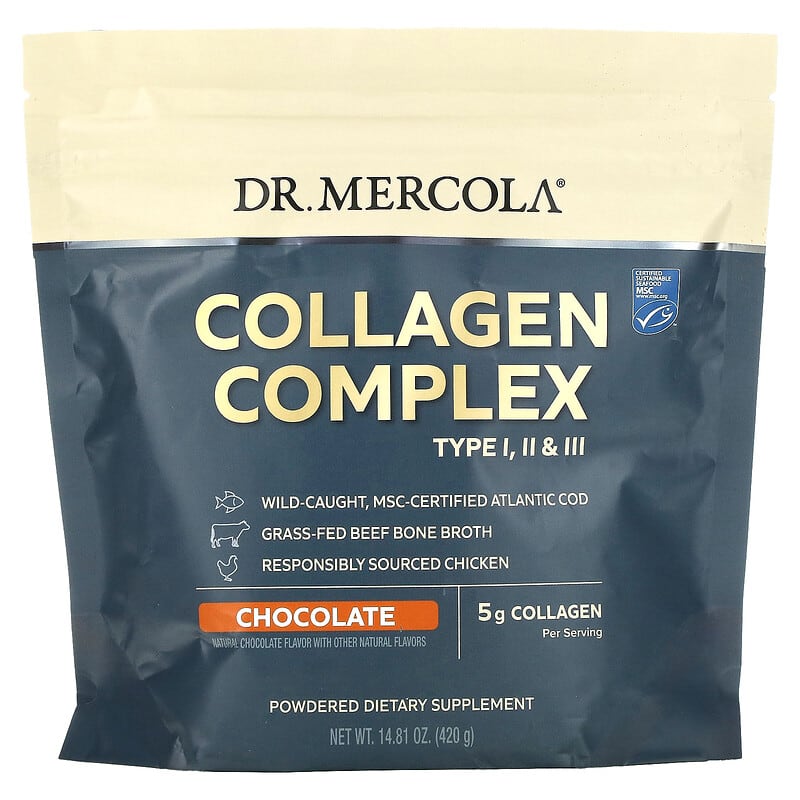 Dr. Mercola Collagen Complex Type l ll & lll Chocolate 5 g 14.81 oz (420 g) 1 Dr. Mercola Collagen Complex Type l ll & lll Chocolate 5 g 14.81 oz (420 g) 810094210144