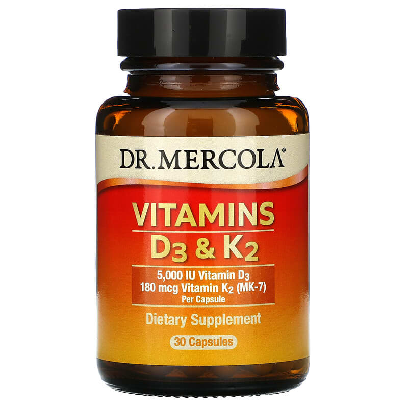 Dr. Mercola Vitamins D3 & K2 30 viên 1 Dr. Mercola Vitamins D3 & K2 30 Capsules 813006016919