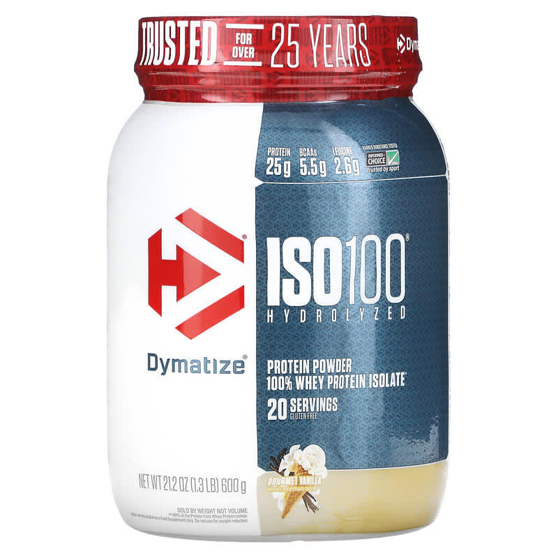Dymatize ISO 100 Hydrolyzed 100% Whey Protein Isolate Powder Gourmet Vanilla 1.3 lb (600 g) 1 Dymatize ISO 100 Hydrolyzed 100% Whey Protein Isolate Powder Gourmet Vanilla 1.3 lb (600 g) 705016358205