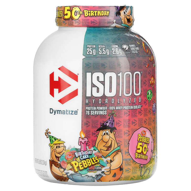 Dymatize ISO100 Hydrolyzed 100% Whey Protein Isolate Birthday Cake Pebbles 5 lb (2.3 kg) 1 Dymatize ISO100 Hydrolyzed 100% Whey Protein Isolate Birthday Cake Pebbles 5 lb (2.3 kg) 705016500420