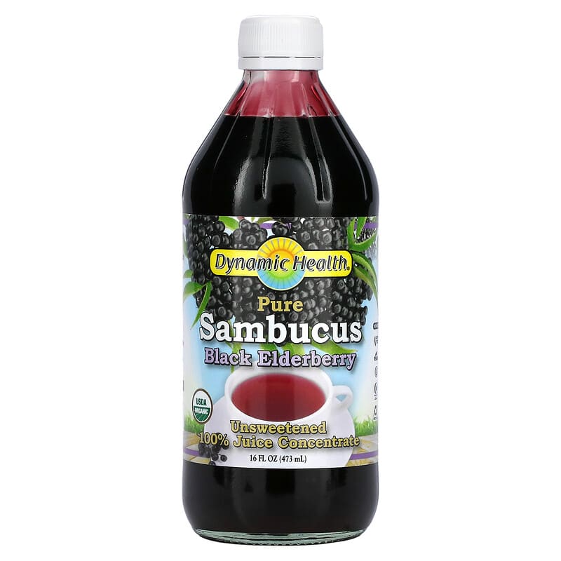 Dynamic Health Pure Sambucus Black Elderberry 100% Juice Concentrate Unsweetened 16 fl oz (473 ml) 1 Dynamic Health Pure Sambucus Black Elderberry 100% Juice Concentrate Unsweetened 16 fl oz (473 ml) 790223875164