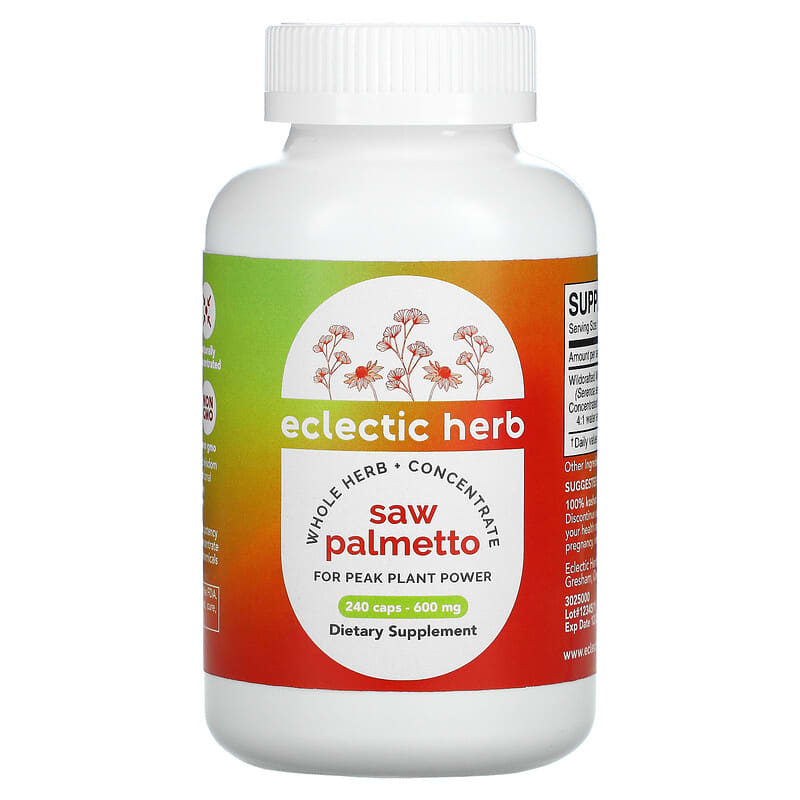 Eclectic Institute Whole Herb Concentrate Saw Palmetto 600 mg 240 Caps 1 Eclectic Institute Whole Herb Concentrate Saw Palmetto 600 mg 240 Caps 023363302505