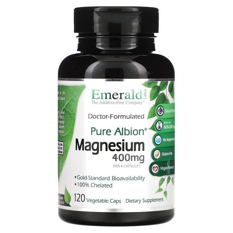 Emerald Laboratories Pure Albion Magnesium 400 mg 120 Vegetable Caps 1 Emerald Laboratories Pure Albion Magnesium 100 mg 120 Vegetable Caps 743650003525