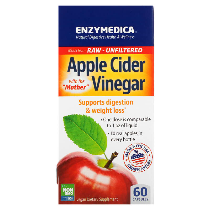 Enzymedica Apple Cider Vinegar 60 viên 1 Enzymedica Apple Cider Vinegar with the Mother 60 Capsules 670480100820
