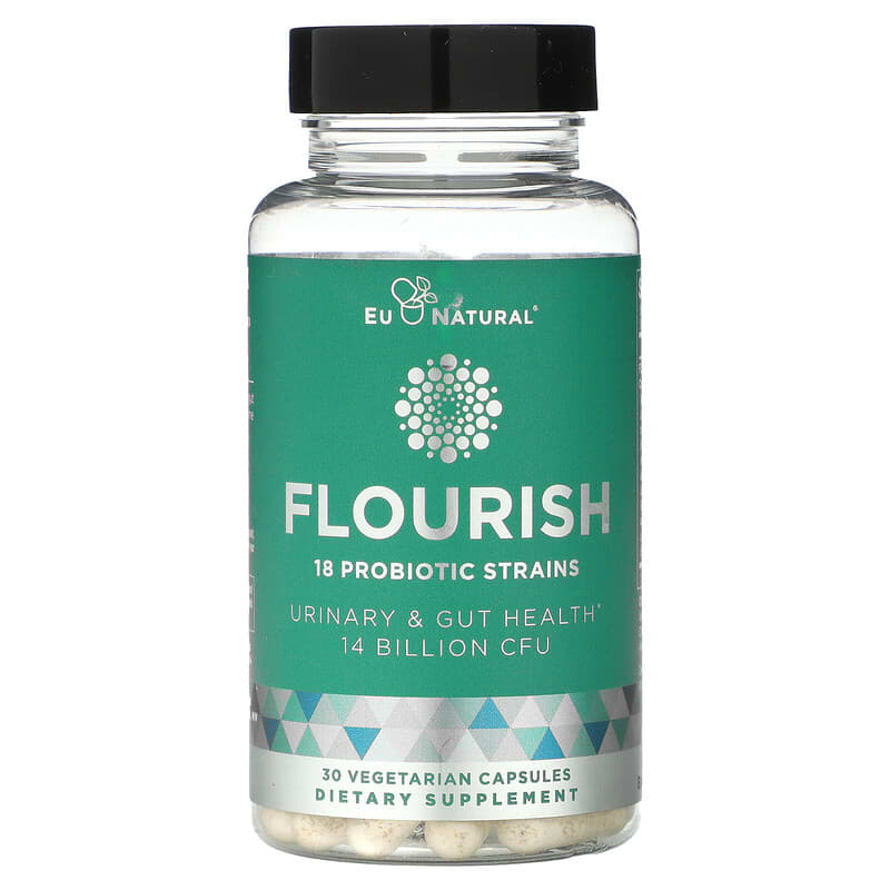 Eu Natural FLOURISH Probiotics Urinary & Gut Health 14 Billion CFU 30 Vegetarian Capsules 1 Eu Natural FLOURISH Probiotics Urinary & Gut Health 14 Billion CFU 30 Vegetarian Capsules 855244008202