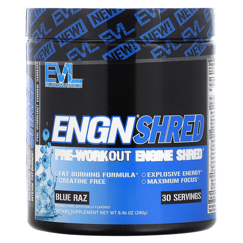 EVLution Nutrition ENGN Shred Pre-Workout Engine Shred Blue Raz 8.1 oz (231 g) 1 EVLution Nutrition ENGN Shred Pre-Workout Engine Shred Blue Raz 8.1 oz (231 g) 710051864123
