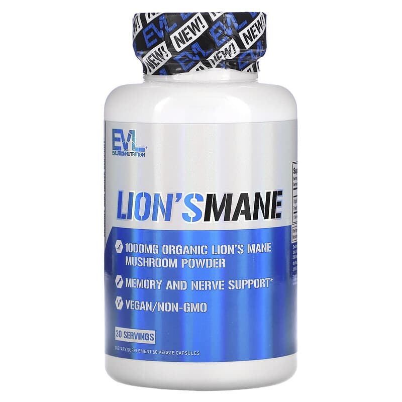 EVLution Nutrition Lion's Mane 60 Veggie Capsules 1 EVLution Nutrition Lion's Mane 60 Veggie Capsules 818901027398
