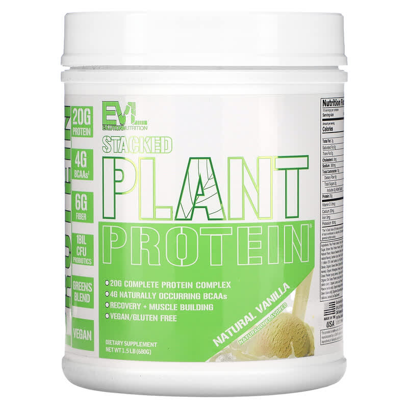 EVLution Nutrition Stacked Plant Protein Natural Vanilla 1.5 lb (680 g) 1 EVLution Nutrition Stacked Plant Protein Natural Vanilla 1.5 lb (680 g) 818901021396