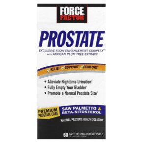 Force Factor Prostate Natural Prostate Health Solution 60 Easy-To-Swallow Softgels 818594012411