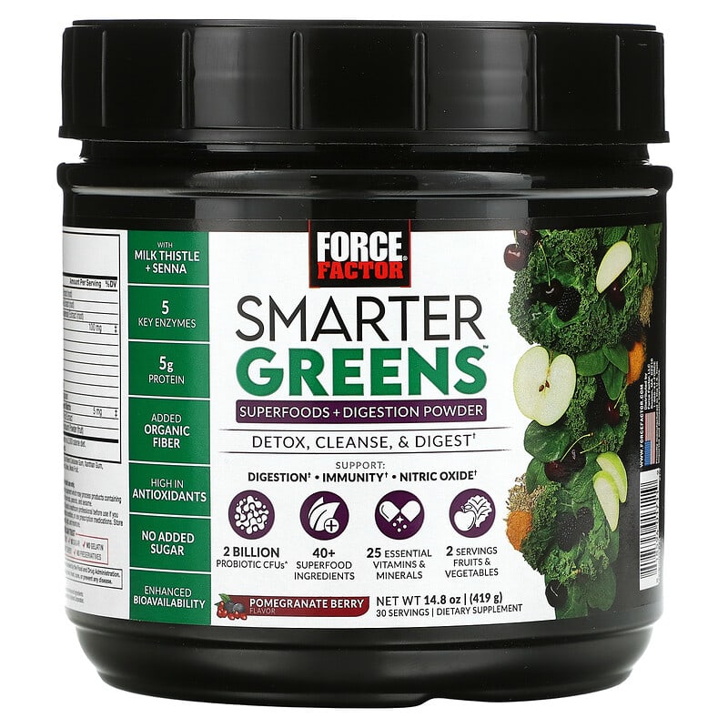 Force Factor Smarter Greens Superfoods + Digestion Powder Pomegranate Berry 14.8 oz (419 g) 1 Force Factor Smarter Greens Superfoods + Digestion Powder Pomegranate Berry 14.8 oz (419 g) 818594017119