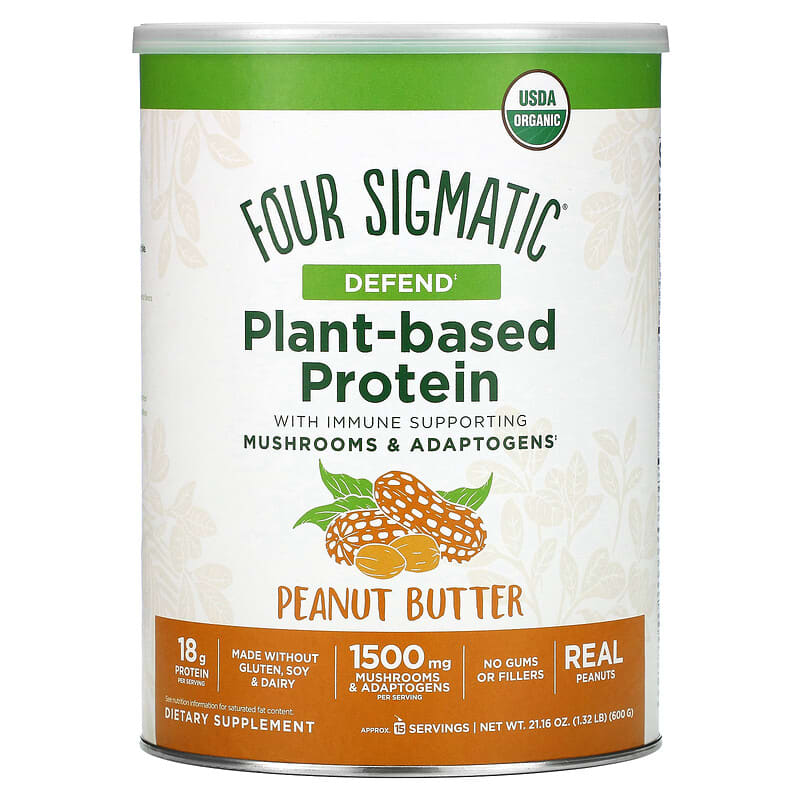 Four Sigmatic Plant-Based Protein with Immune Supporting Mushrooms & Adaptogens Peanut Butter 1.32 lbs (600 g) 1 Four Sigmatic Plant-Based Protein with Immune Supporting Mushrooms & Adaptogens Peanut Butter 1.32 lbs (600 g) 816897022274