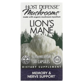 Fungi Perfecti Host Defense Host Defense Mushrooms Lion's Mane Memory & Nerve Support 30 Capsules 633422031613