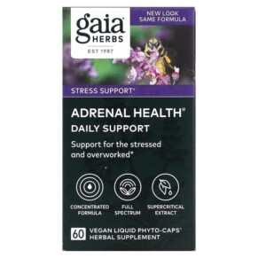 Gaia Herbs Adrenal Health Daily Support 60 Vegan Liquid Phyto-Caps 751063403009