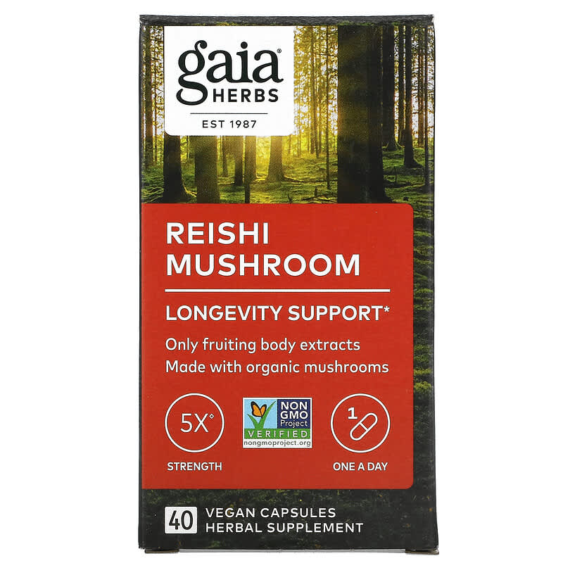 Gaia Herbs Reishi Mushroom 40 viên 1 Gaia Herbs Reishi Mushroom 40 Vegan Capsules 751063151764