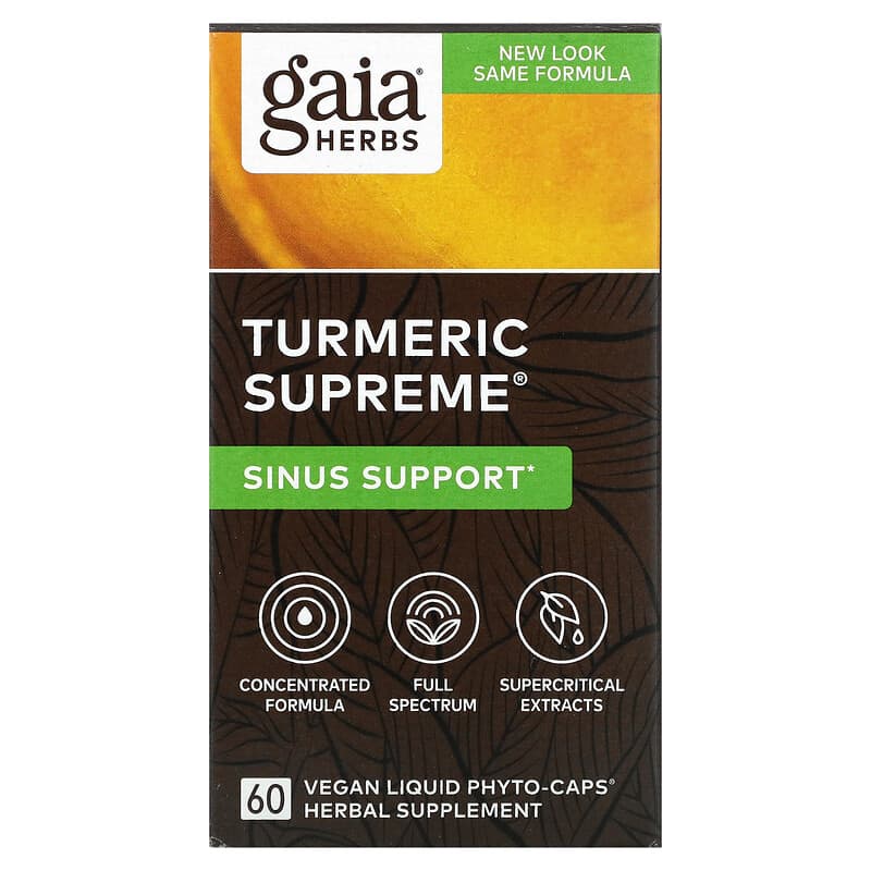 Gaia Herbs Turmeric Supreme Sinus Support 60 Vegan Liquid Phyto-Caps 1 Gaia Herbs Turmeric Supreme Sinus Support 60 Vegan Liquid Phyto-Caps 751063146340
