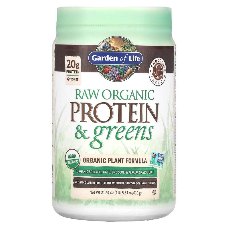 Garden of Life RAW Protein & Greens Organic Plant Formula Chocolate Cacao 21.51 oz (610 g) 1 Garden of Life RAW Organic Protein & Greens Plant Formula Chocolate Cacao 21.51 oz (610 g) 658010118729