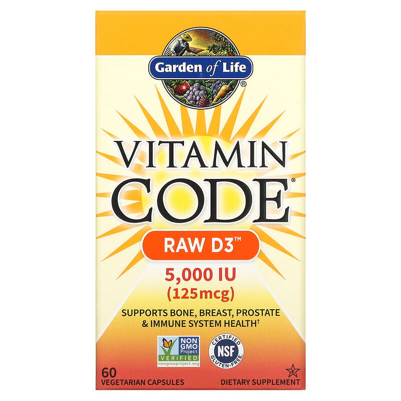 Garden of Life Vitamin Code RAW D3 125 mcg (5,000 IU) 60 viên 1 Garden of Life Vitamin Code RAW D3 125 mcg (5.000 IU) 60 Vegetarian Capsules 658010115865