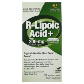 Genceutic Naturals R-Lipoic Acid+ 300 mg 60 Vegetarian Capsules 896245001052
