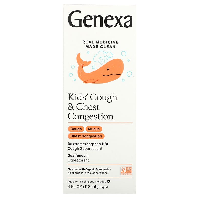 Genexa LLC Kid's Cough & Chest Congestion Ages 4+ Organic Blueberries 4 fl oz (118 ml) 1 Genexa LLC Kid's Cough & Chest Congestion Ages 4+ Organic Blueberries 4 fl oz (118 ml) 850015736018