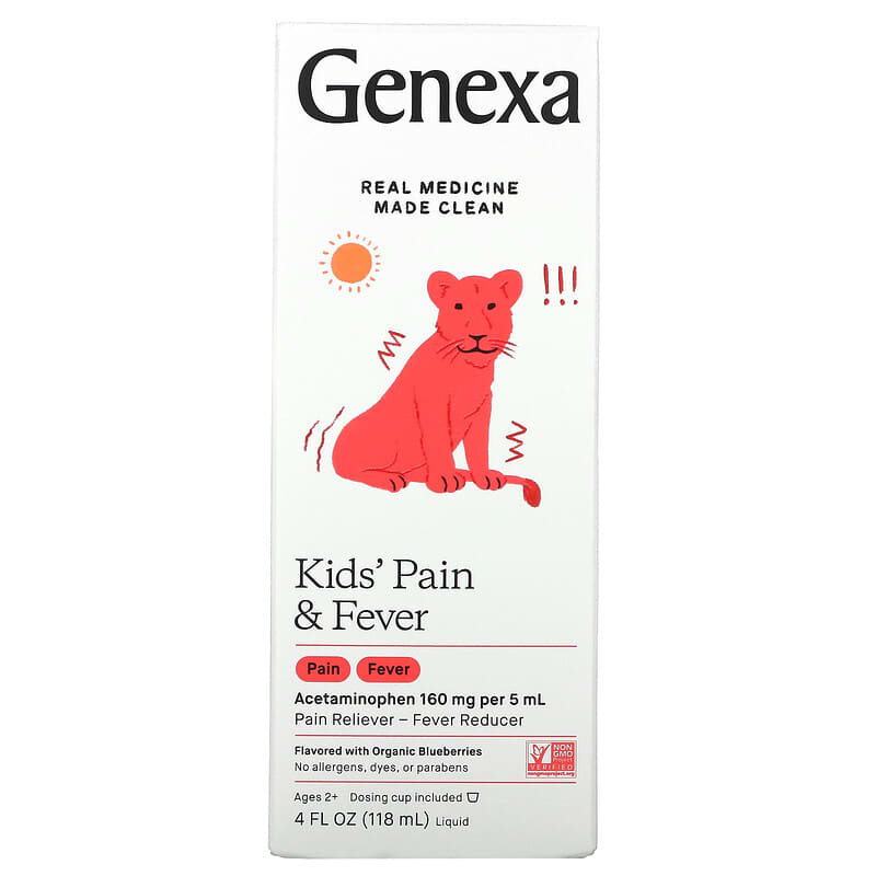 Genexa LLC Kid's Pain & Fever Ages 2+ Organic Blueberries 4 fl oz (118 ml) 1 Genexa LLC Kid's Pain & Fever Ages 2+ Organic Blueberries 4 fl oz (118 ml) 857630006878
