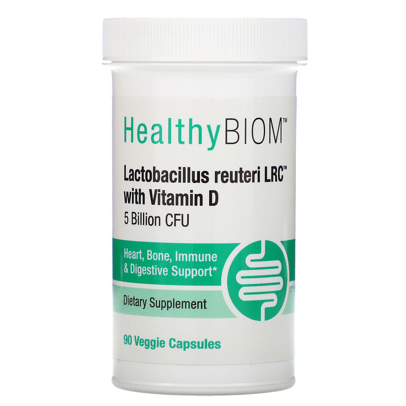 HealthyBiom Lactobacillus Reuteri LRC with Vitamin D 5 Billion CFUs 90 Veggie Capsules 1 HealthyBiom Lactobacillus Reuteri LRC with Vitamin D 5 Billion CFUs 90 Veggie Capsules 898220016501