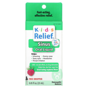 Homeolab USA Kids Relief Sinus Oral Liquid For Kids 0-9 Yrs Raspberry 0.85 fl oz (25 ml) 778159090660