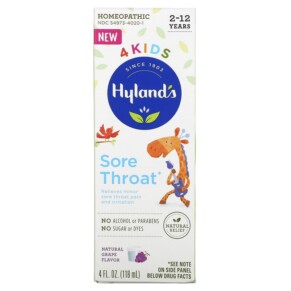 Hyland's 4 Kids Sore Throat 2-12 Years Natural Grape 4 fl oz (118 ml) 354973402010