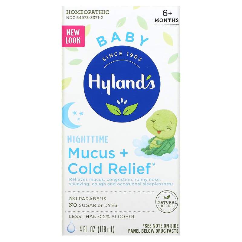 Hyland's Baby Nighttime Mucus + Cold Relief Ages 6 Months+ 4 fl oz (118 ml) 1 Hyland's Baby Nighttime Mucus + Cold Relief Ages 6 Months+ 4 fl oz (118 ml) 354973337121