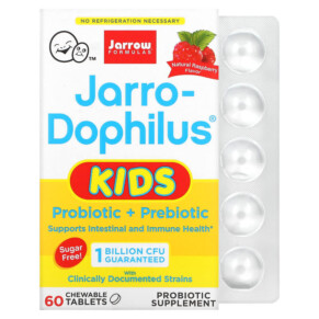 Jarrow Formulas Jarro-Dophilus Kids Probiotic + Prebiotic Sugar Free Natural Raspberry 1 Billion CFU 60 Chewable Tablets 790011030690