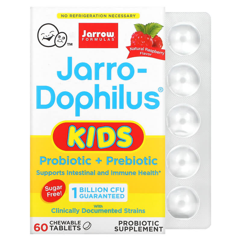 Jarrow Formulas Jarro-Dophilus Kids Probiotic + Prebiotic Sugar Free Natural Raspberry 1 Billion CFU 60 Chewable Tablets 1 Jarrow Formulas Jarro-Dophilus Kids Probiotic + Prebiotic Sugar Free Natural Raspberry 1 Billion CFU 60 Chewable Tablets 790011030690