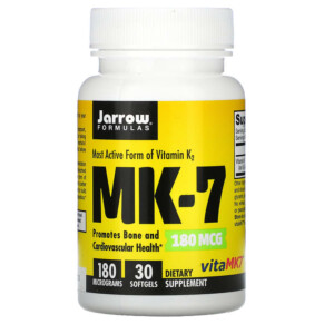 Jarrow Formulas MK-7 Most Active Form of Vitamin K2 180 mcg 30 Softgels 790011300120