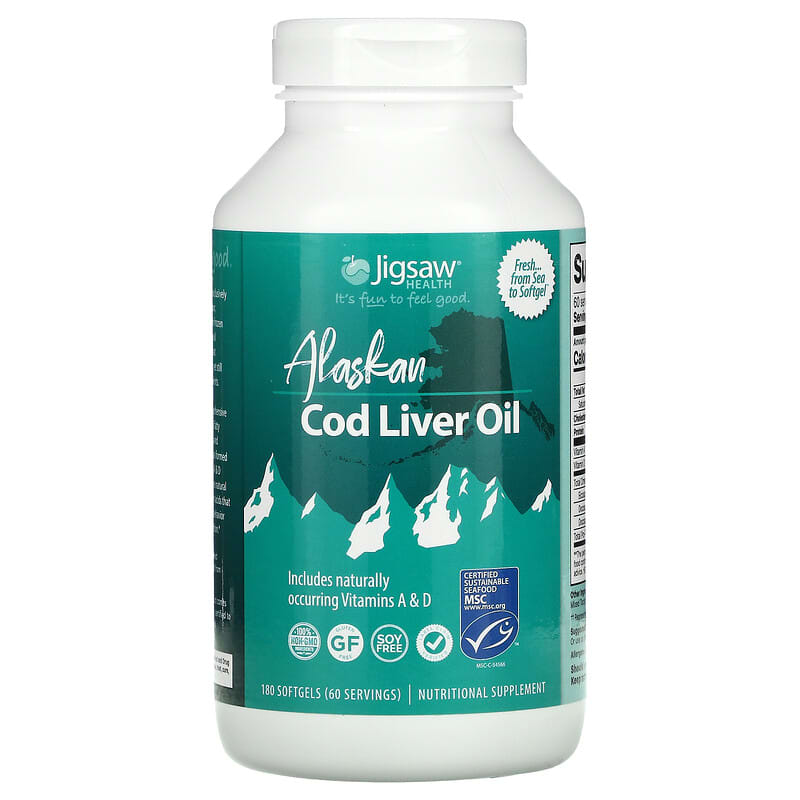 Jigsaw Health Alaskan Cod Liver Oil 180 Softgels 1 Jigsaw Health Alaskan Cod Liver Oil 180 Softgels 876634001870