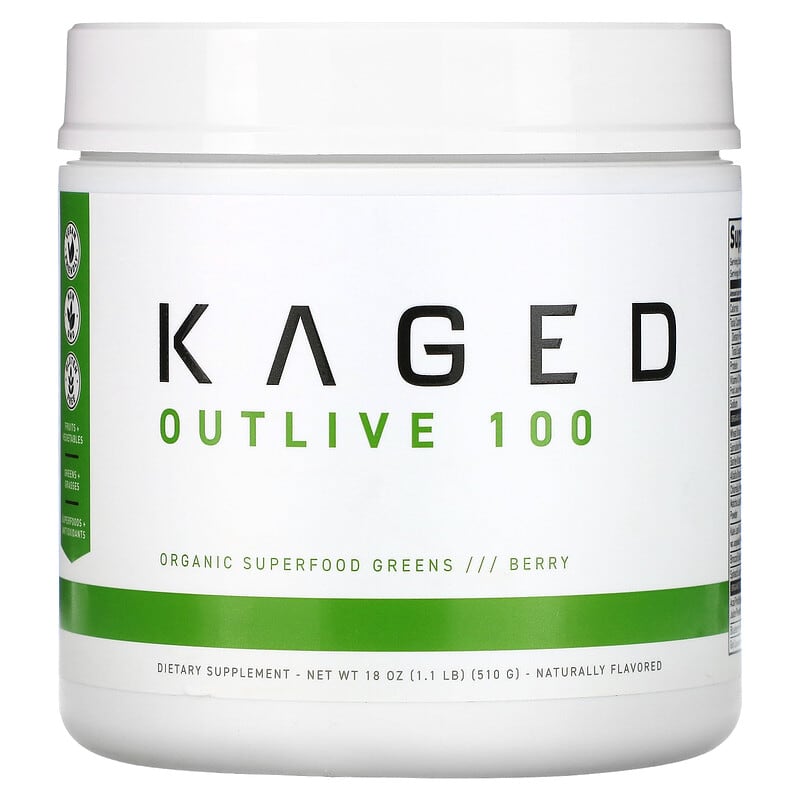 Kaged Muscle Outlive 100 Premium Organic Superfoods + Greens Berry 18 oz (510 g) 1 Kaged Outlive 100 Organic Superfood Greens Berry 1.1 lb (510 g) 850015107504