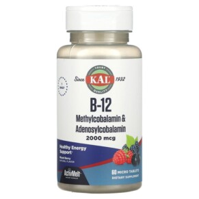 KAL B-12 Methylcobalamin & Adenosylcobalamin Mixed Berry 2.000 mcg 60 Micro Tablets 021245981961