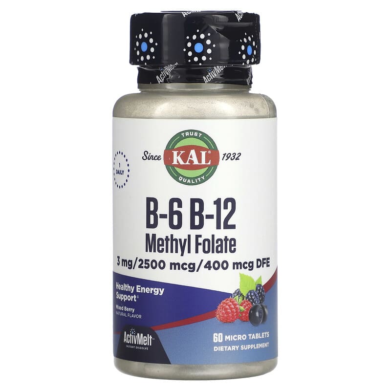 KAL B-6 B-12 Methyl Folate Mixed Berry 3 mg / 2500 mcg / 400 mcg 60 Micro viên 1 KAL B-6 B-12 Methyl Folate Mixed Berry 60 Micro Tablets 021245291510