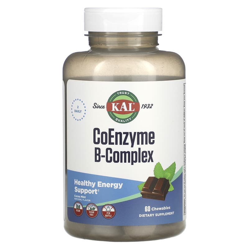KAL Coenzyme B-Complex Natural Cocoa Mint 60 viên nhai 1 KAL Coenzyme B-Complex Cocoa Mint 60 Chewables 021245550907