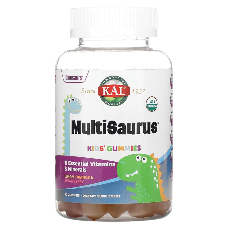 KAL Kids Multisaurus Gummies Lemon Orange & Strawberry 60 Gummies 1 KAL Kids Multisaurus Gummies Lemon Orange & Strawberry 60 Gummies 021245145196