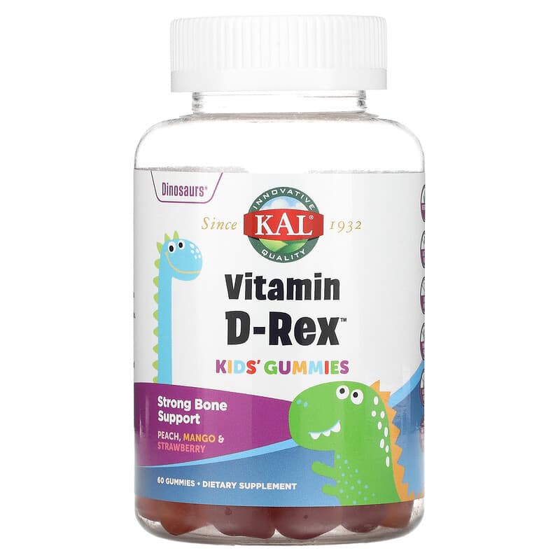 KAL Kids Vitamin D-Rex Gummies Peach Mango & Strawberry 60 Gummies 1 KAL Kids Vitamin D-Rex Gummies Peach Mango & Strawberry 60 Gummies 021245581338