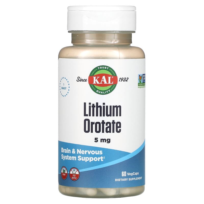 KAL Lithium Orotate 5 mg 60 VegCaps 1 KAL Lithium Orotate 5 mg 60 VegCaps 021245380382