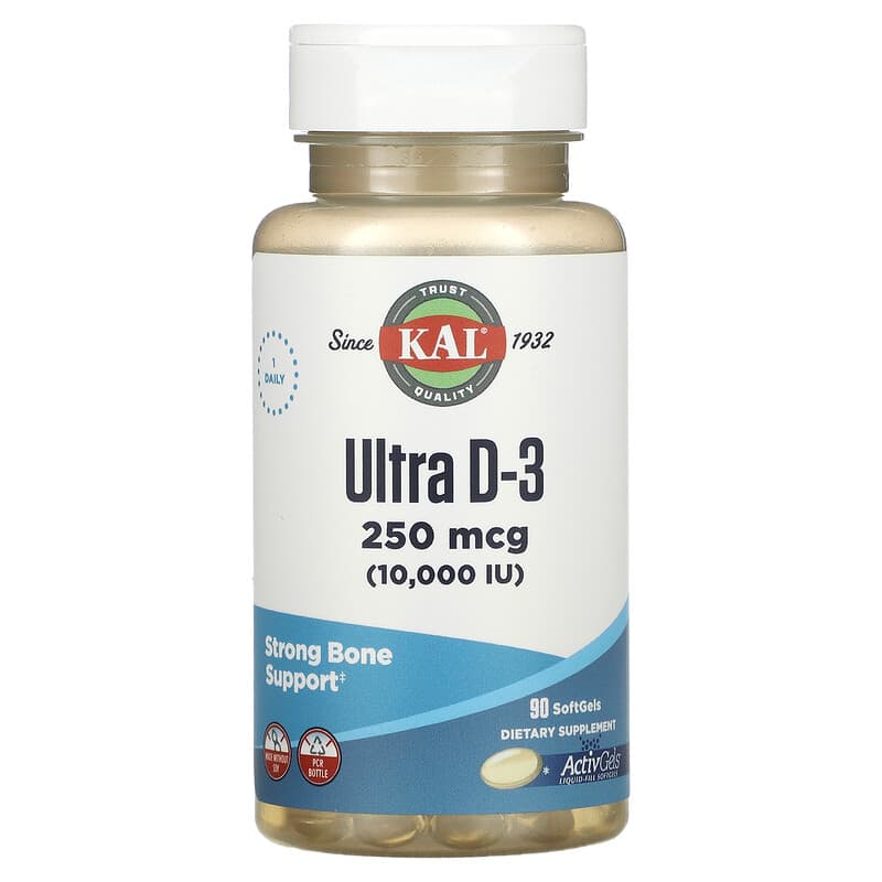 KAL Ultra D-3 250 mcg (10,000 IU) 90 Softgels 1 KAL Ultra D-3 250 mcg (10.000 IU) 90 Softgels 021245782872