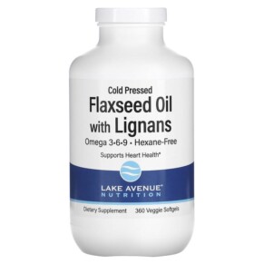Lake Avenue Nutrition Cold Pressed Flaxseed Oil with Lignans 360 Veggie Softgels 898220015443