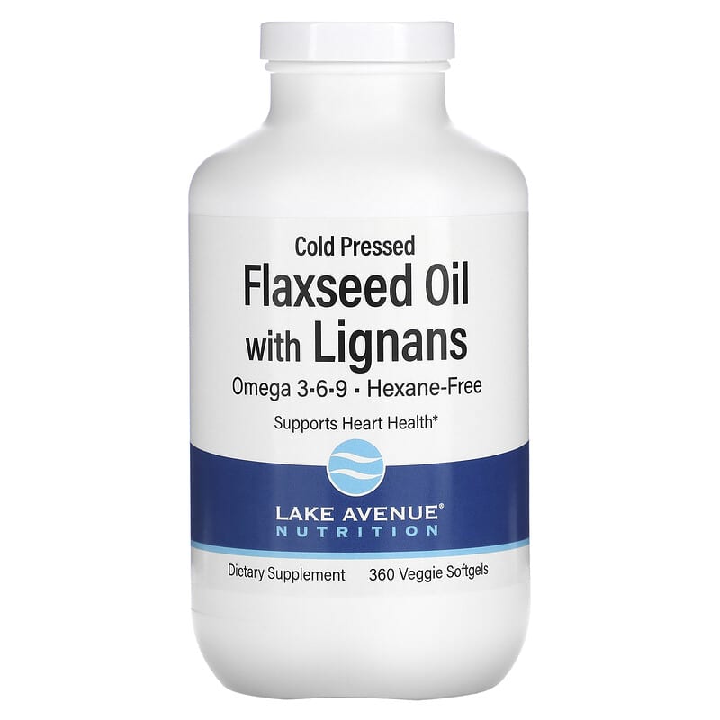Lake Avenue Nutrition Organic Cold Pressed Flaxseed Oil & Lignan Hexane Free 360 Veggie Softgels 1 Lake Avenue Nutrition Cold Pressed Flaxseed Oil with Lignans 360 Veggie Softgels 898220015443