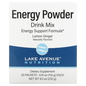 Lake Avenue Nutrition Energy Powder Drink Mix Lemon Ginger 20 Packets 0.41 oz (11.6 g) Each 898220020980