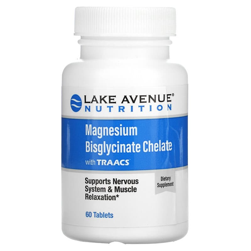Lake Avenue Nutrition Magnesium Bisglycinate with Albion Minerals 100 mg 60 viên 1 Lake Avenue Nutrition Magnesium Bisglycinate Chelate with TRAACS 100 mg 60 Tablets 898220016723
