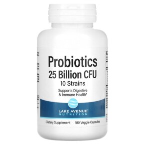 Lake Avenue Nutrition Probiotics 10 Strain Blend 25 Billion CFU 180 Veggie Capsules 898220014231